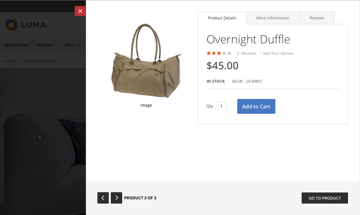Product hotspot - Right quick view modal