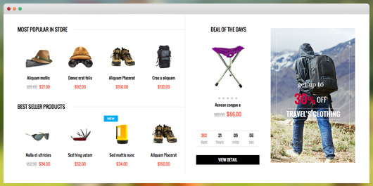 responsive Magento theme TravelGear feature