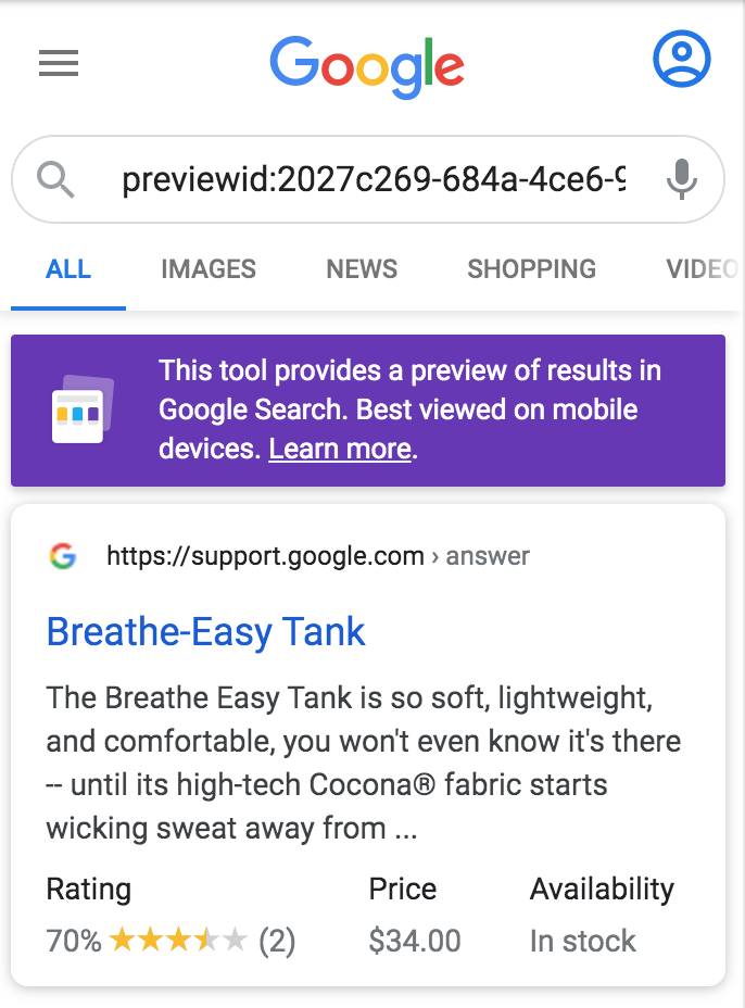 A preview of a product page on UB Rich Snippets demo