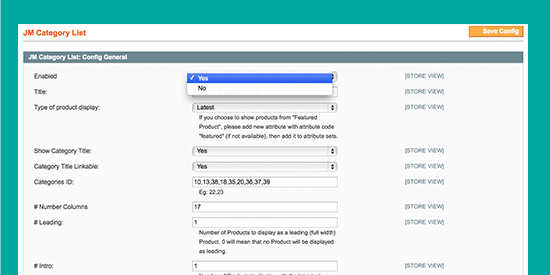 Magento extension Category List feature
