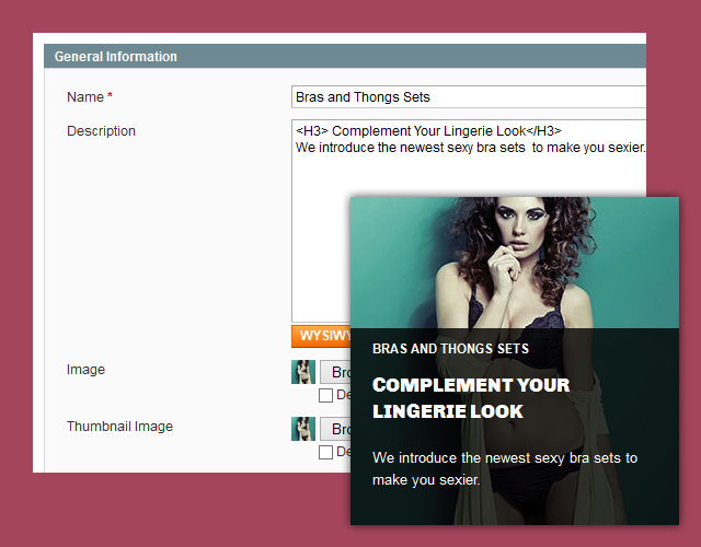 Setting in back-end of Magento theme Lingerie for Magento Category List extension