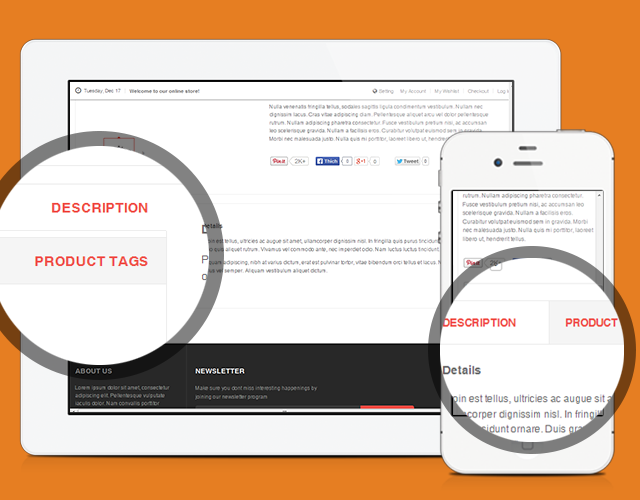 Tabs for Product page in responsive Magento theme Mega Mall