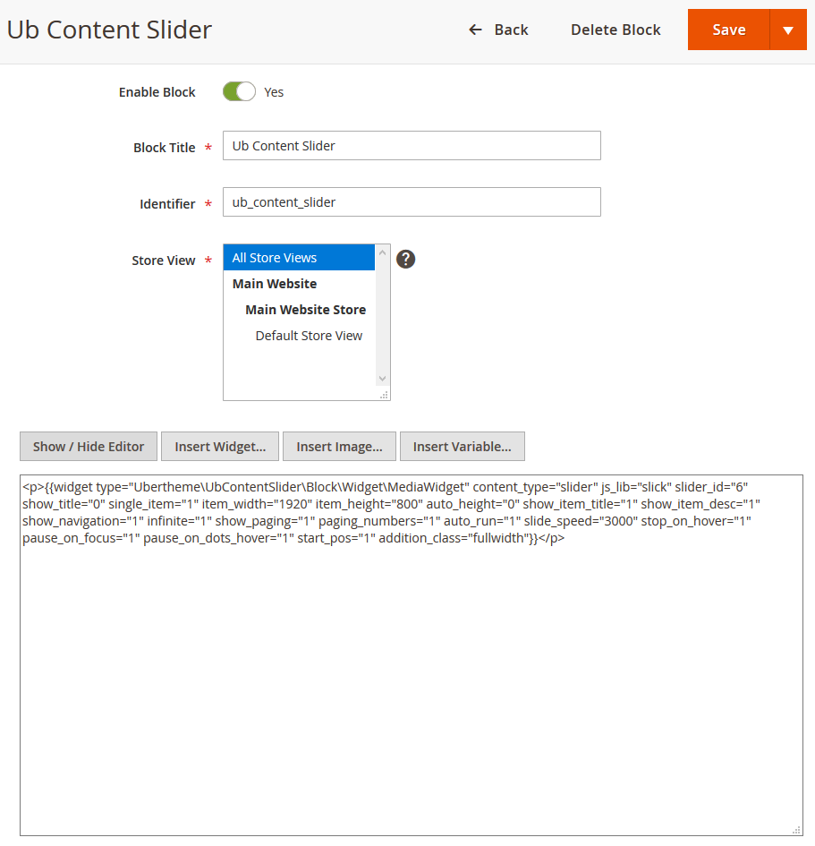 UB Content Slider - Shortcode