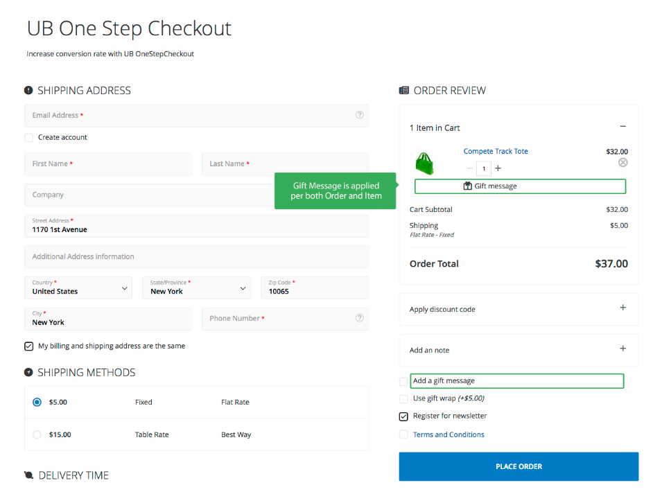 Magento 2 one step checkout - Gift Message on storefront