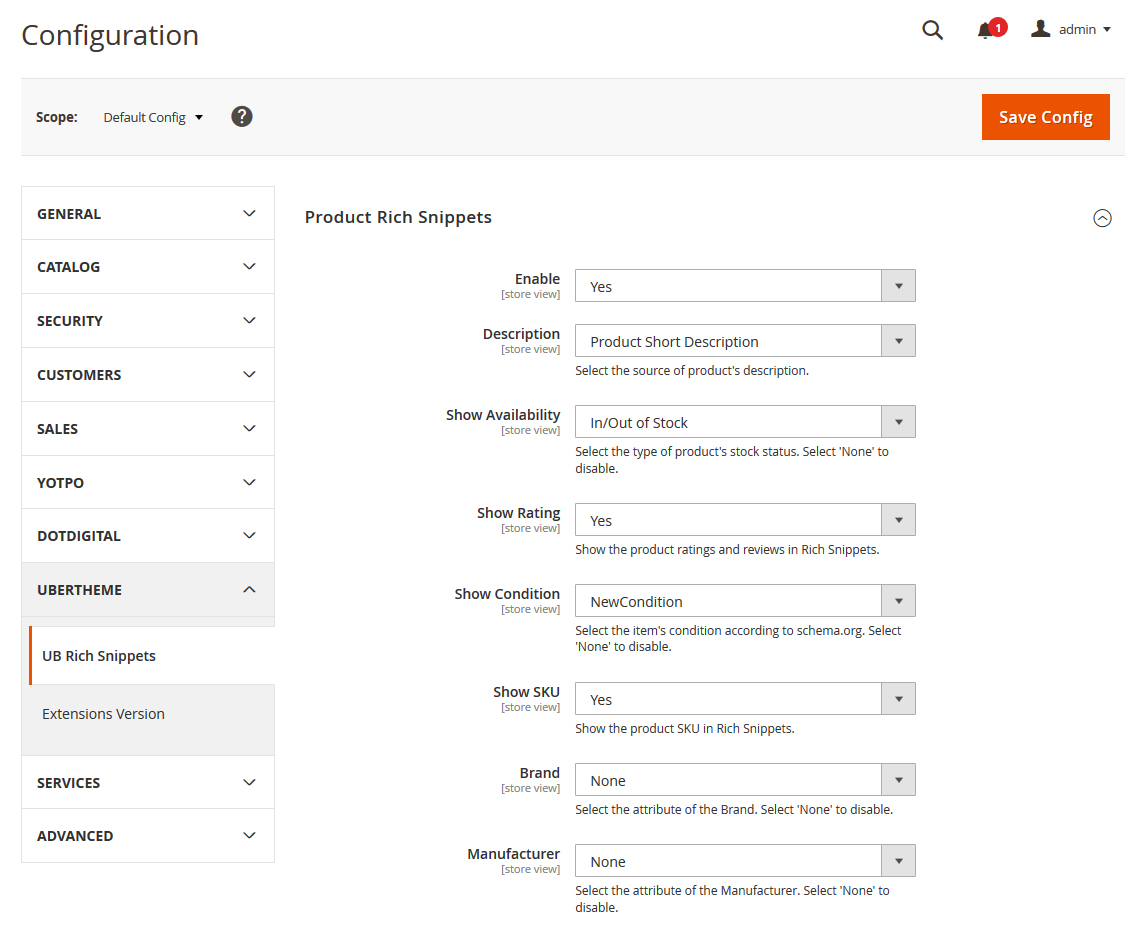 Magento 2 Rich Snippets - Product Snippets Configurations